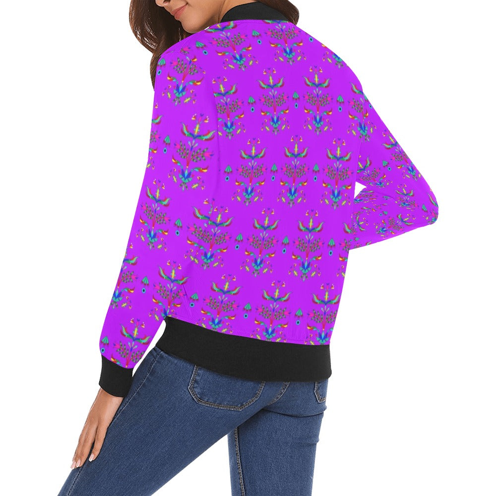 Dakota Damask Purple All Over Print Bomber Jacket for Women