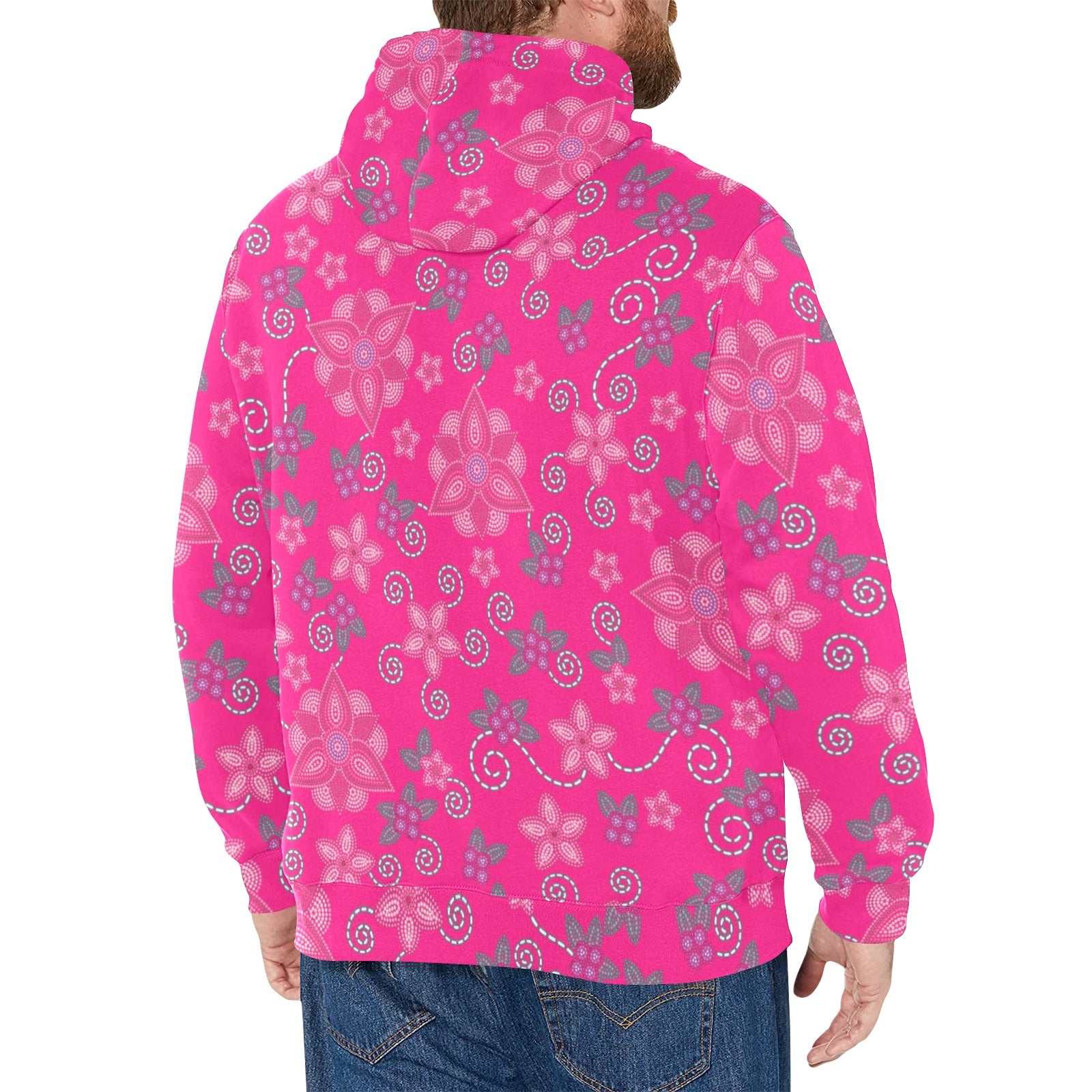 Berry Picking Pink Men's Long Sleeve Fleece Hoodie