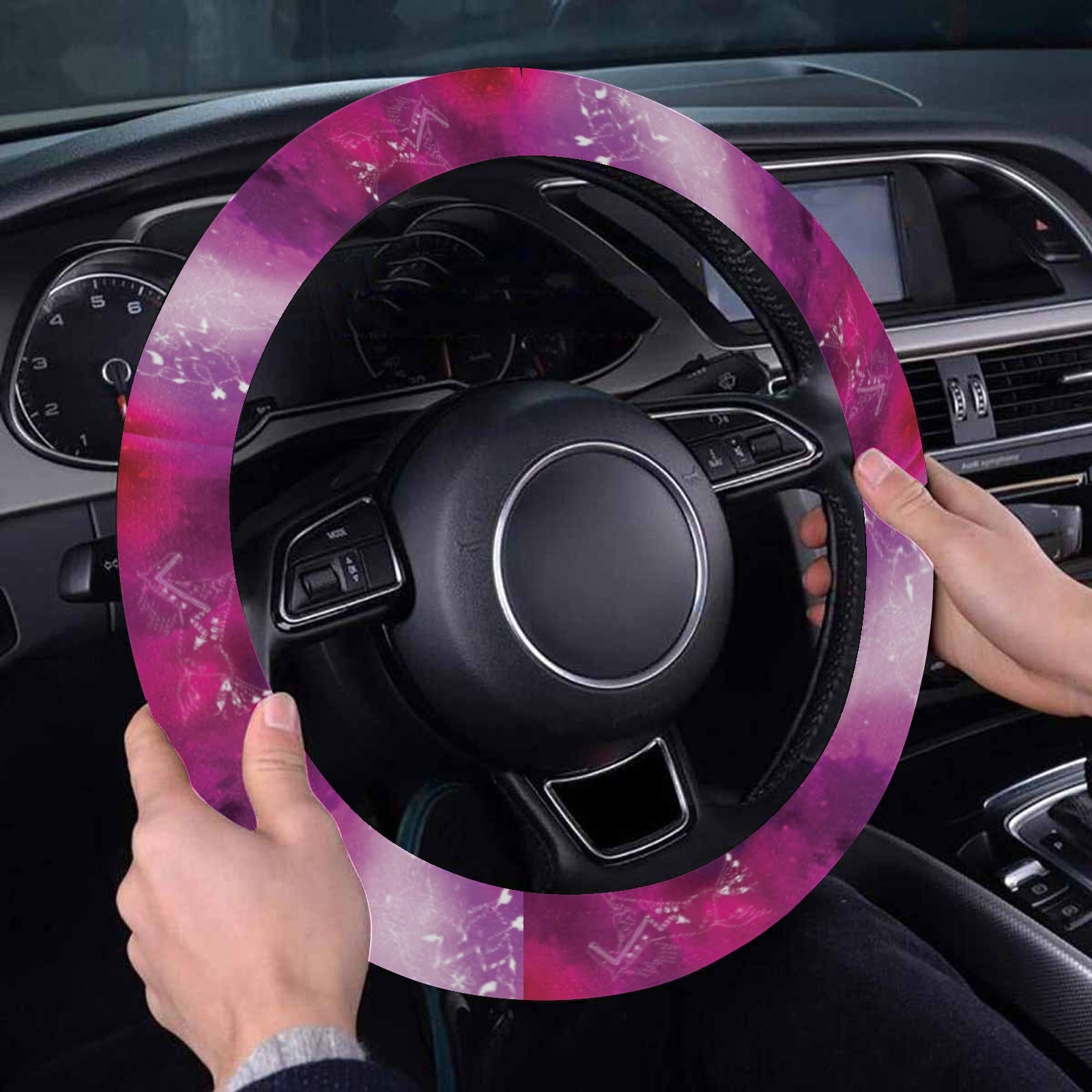 Animal Ancestors 8 Gaseous Clouds Pink and Red Steering Wheel Cover with Elastic Edge