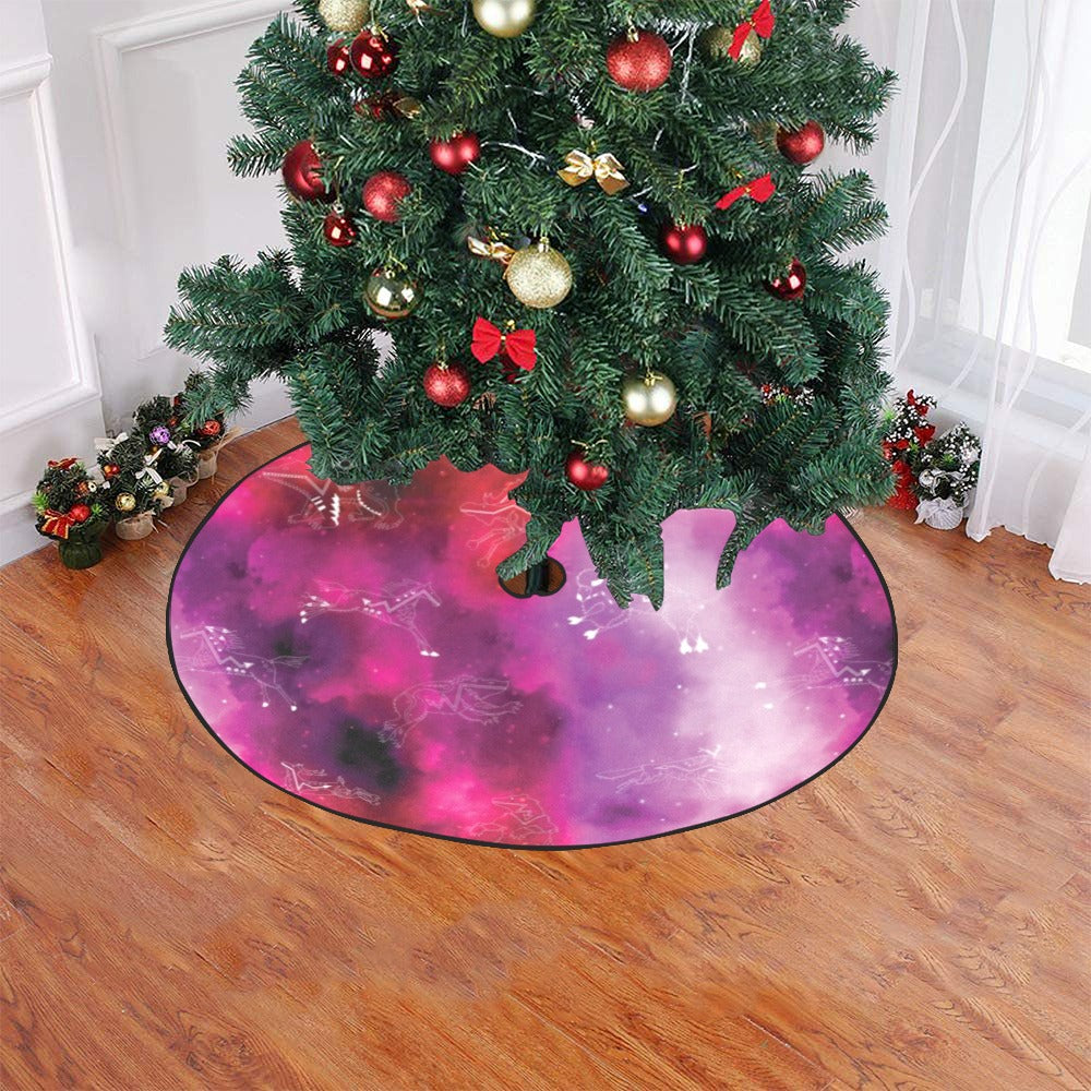 Animal Ancestors 8 Gaseous Clouds Pink and Red Christmas Tree Skirt 47" x 47"