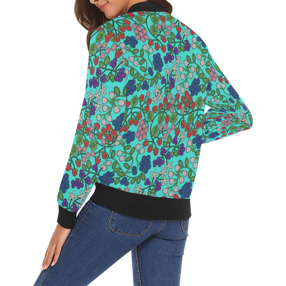 Takwakin Harvest Turquoise All Over Print Bomber Jacket for Women