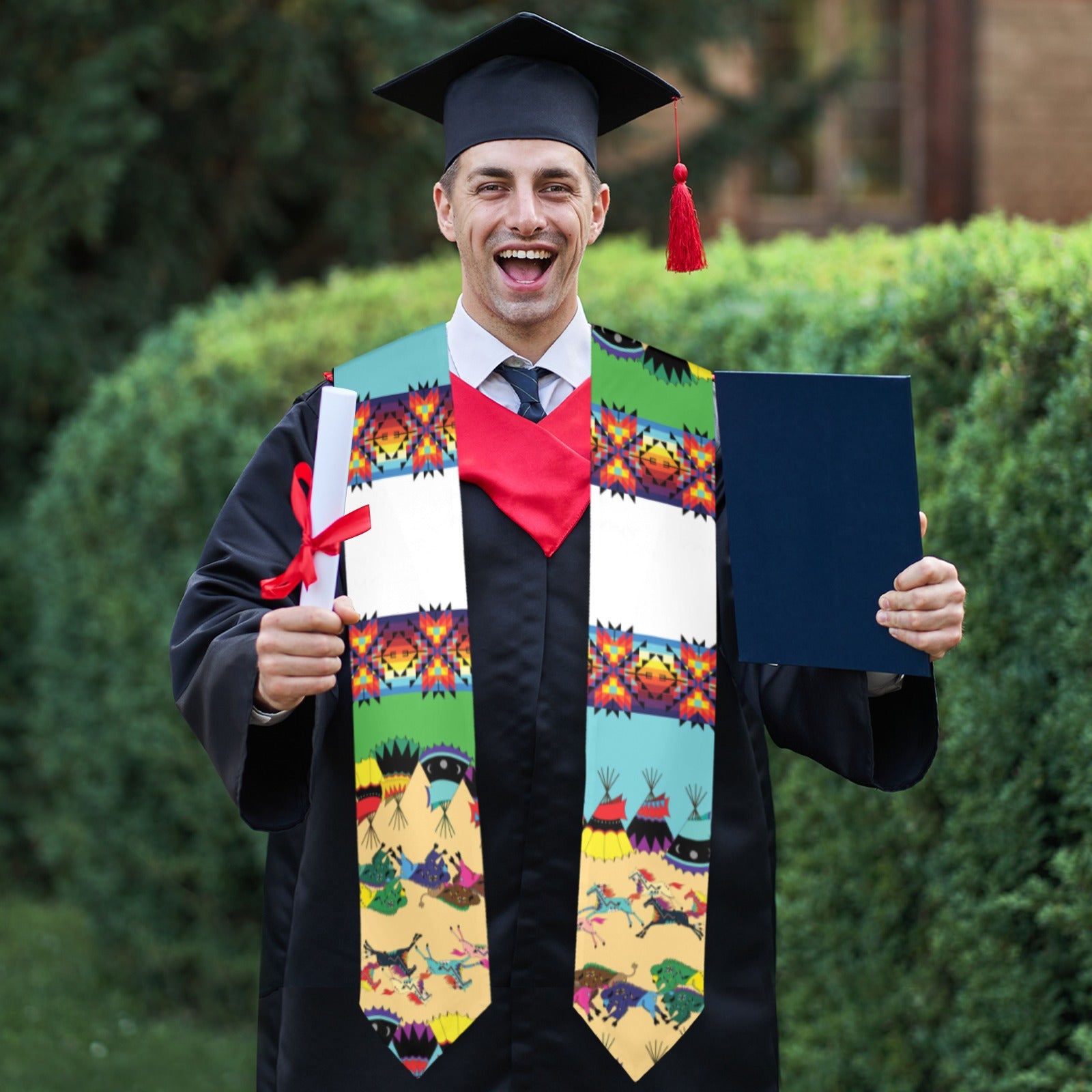 Horses and Buffalo Ledger White Graduation Stole