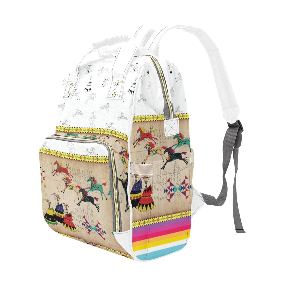 Horses Running White Clay Multi-Function Diaper Backpack/Diaper Bag