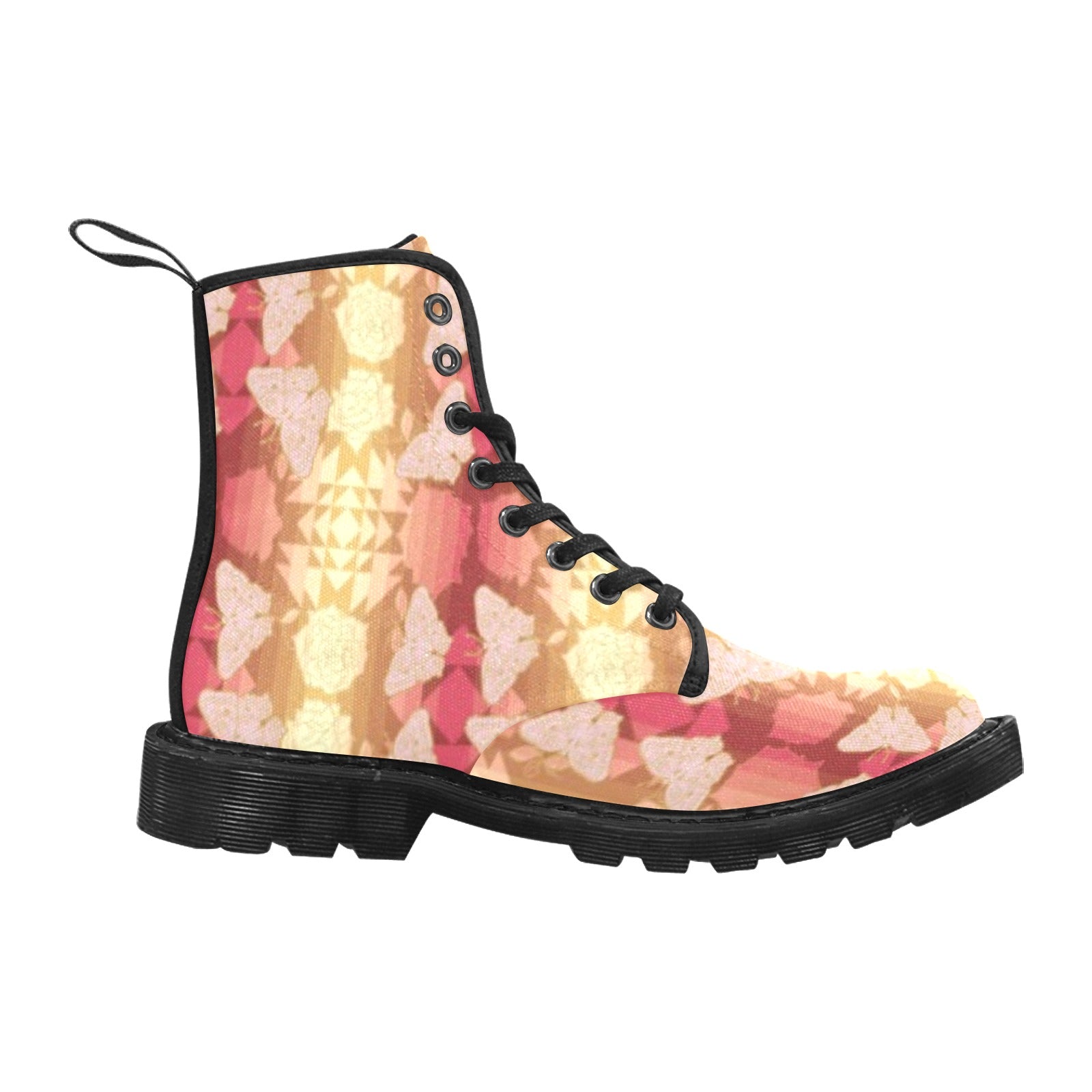 Butterfly and Roses on Geometric Boots for Men (Black)