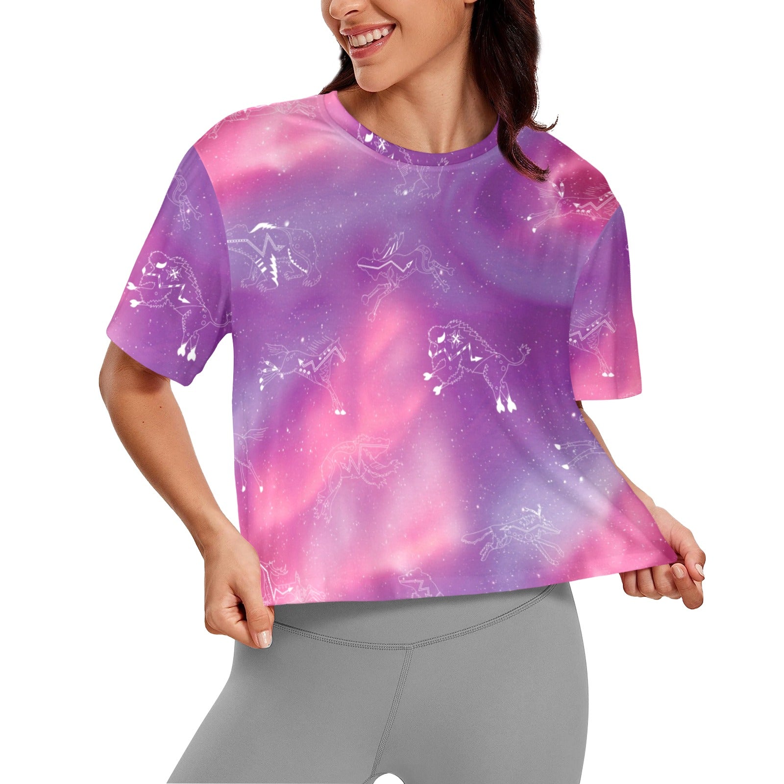 Animal Ancestors 7 Aurora Gases Pink and Purple Women's Cropped T-shirt