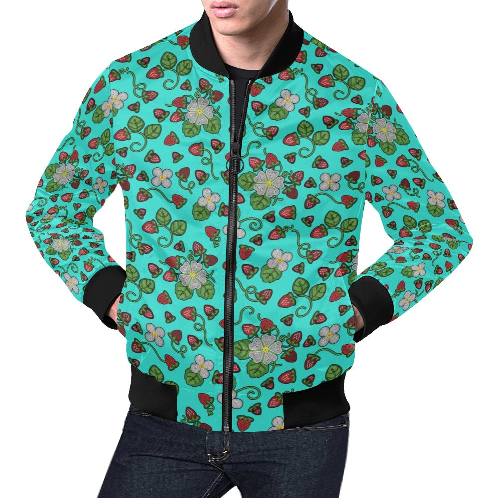 Strawberry Dreams Turquoise All Over Print Bomber Jacket for Men