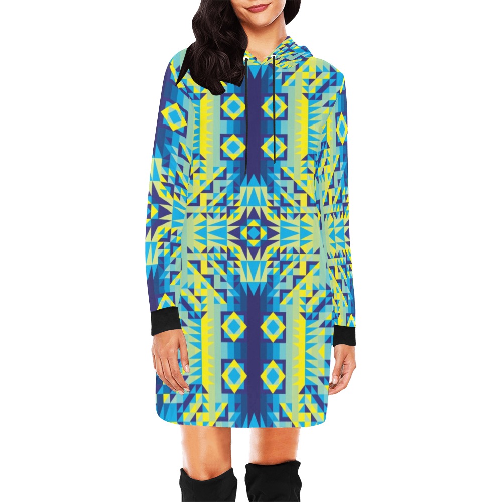 Kaleidoscope Jaune Bleu Hoodie Dress