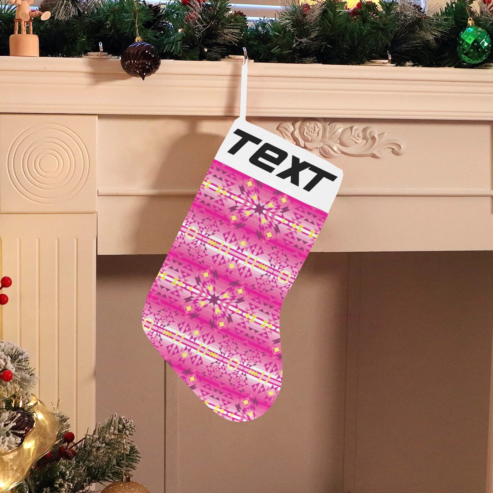Pink Star Christmas Stocking (Custom Text on The Top)