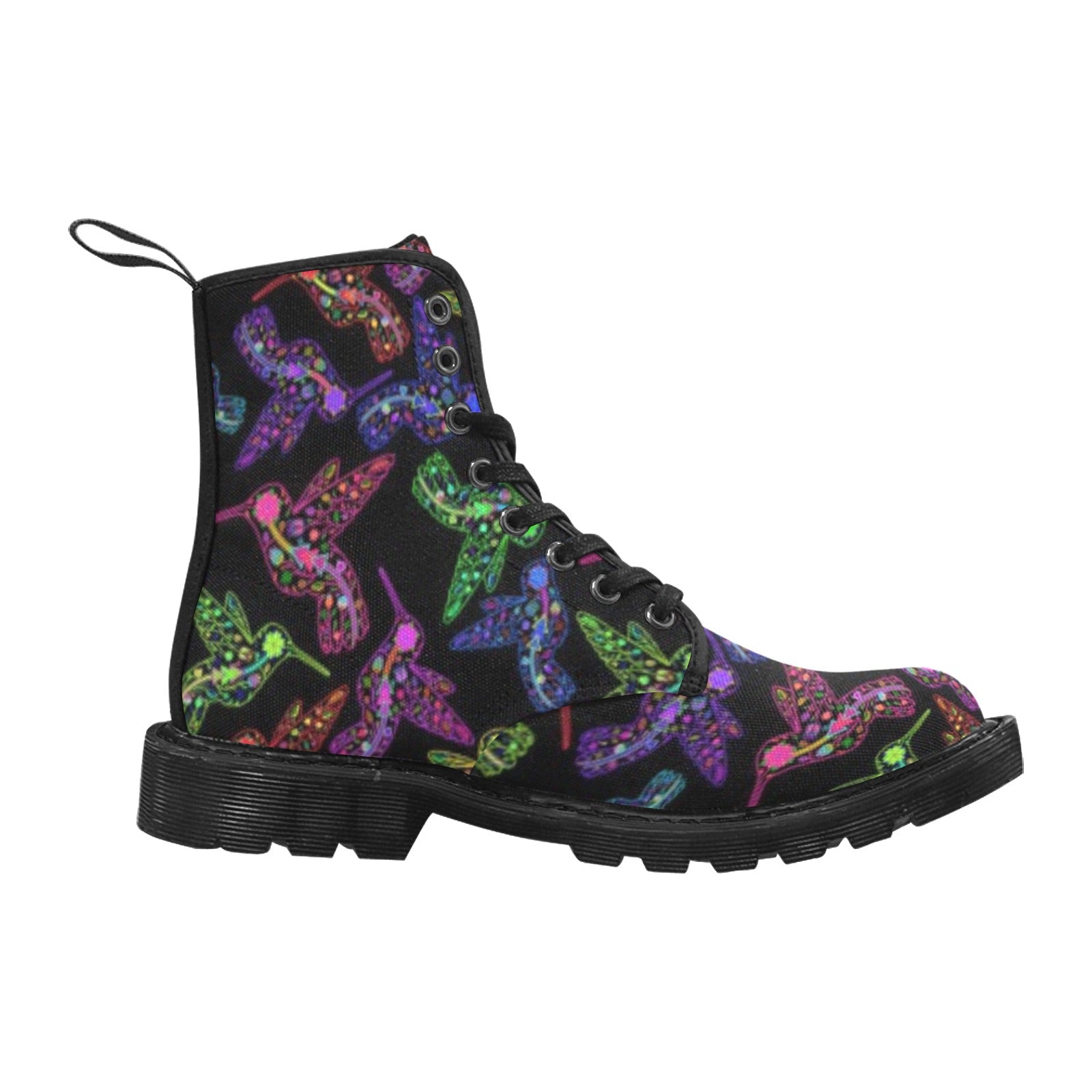 Neon Floral Hummingbirds Boots for Men (Black)