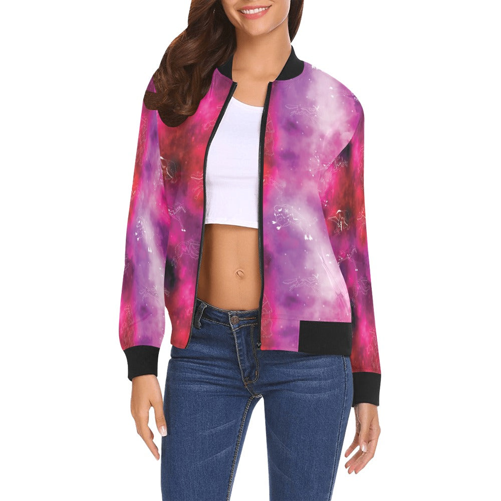 Animal Ancestors 8 Gaseous Clouds Pink and Red Bomber Jacket for Women