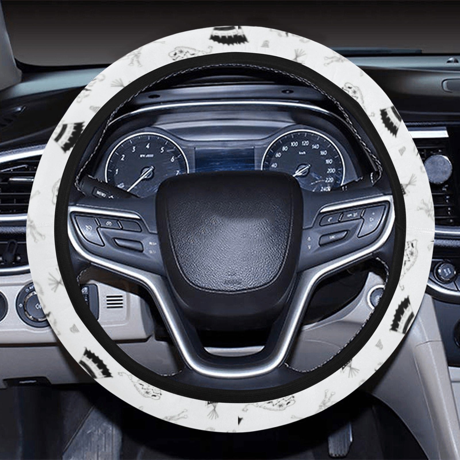 Ledger Dabbles White Steering Wheel Cover with Elastic Edge
