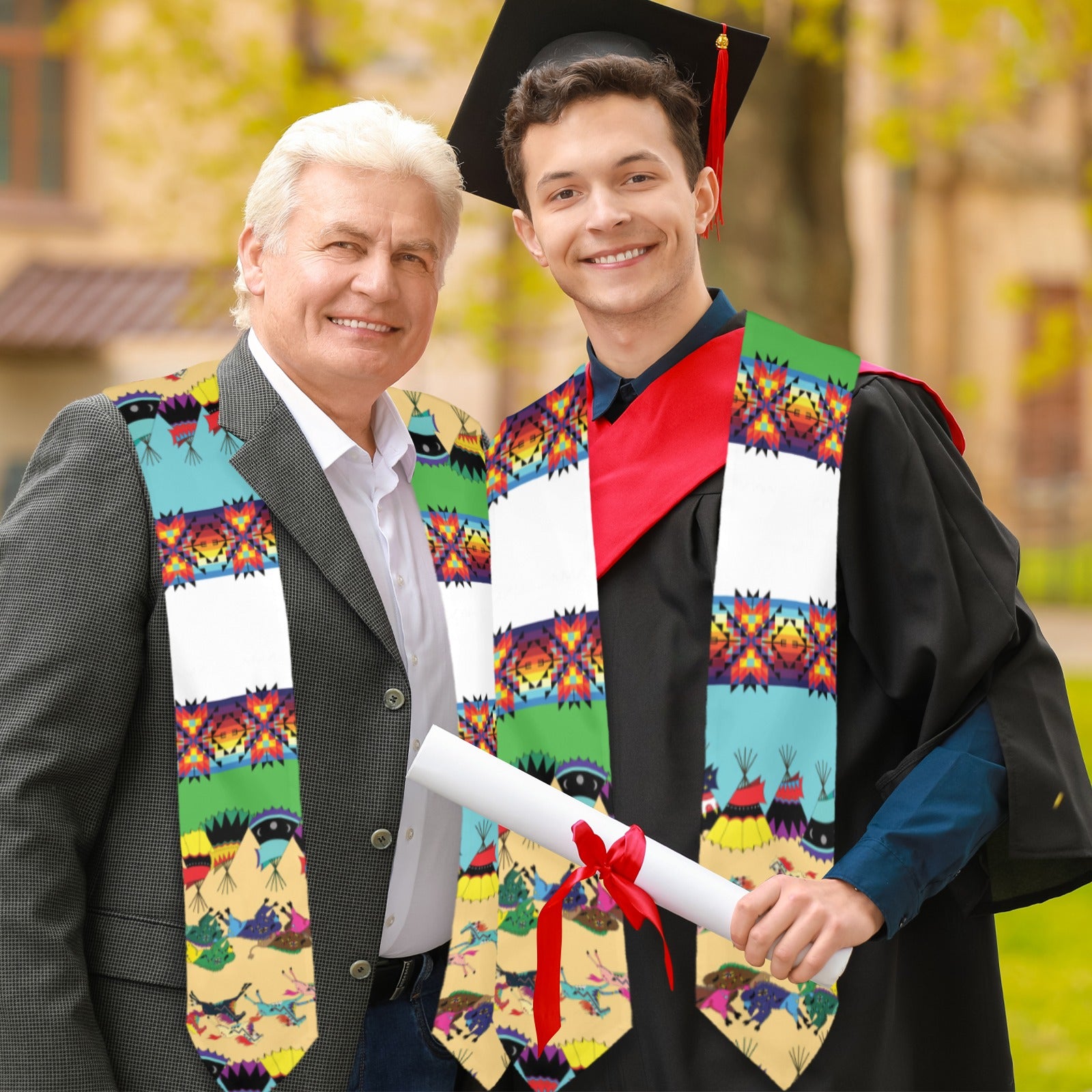 Horses and Buffalo Ledger White Graduation Stole