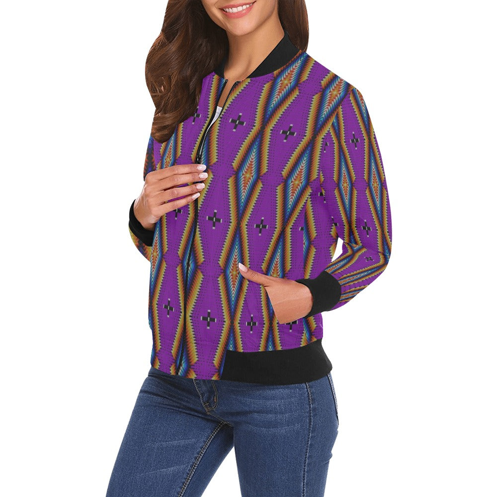 Diamond in the Bluff Purple All Over Print Bomber Jacket for Women
