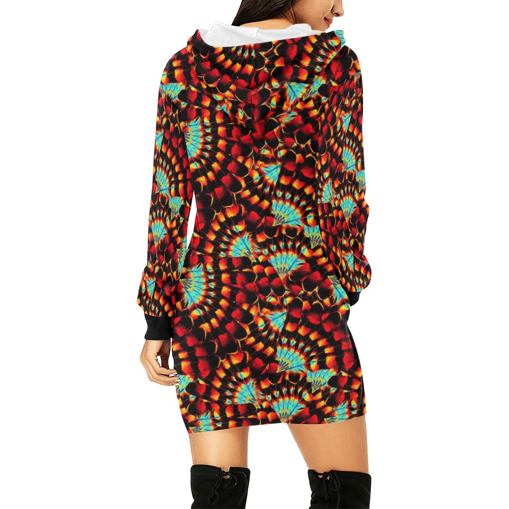 Hawk Feathers Fire and Turquoise Hoodie Dress