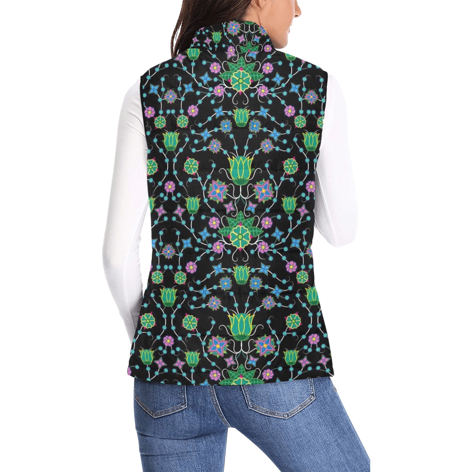 Floral Damask Garden Women's Padded Vest Jacket