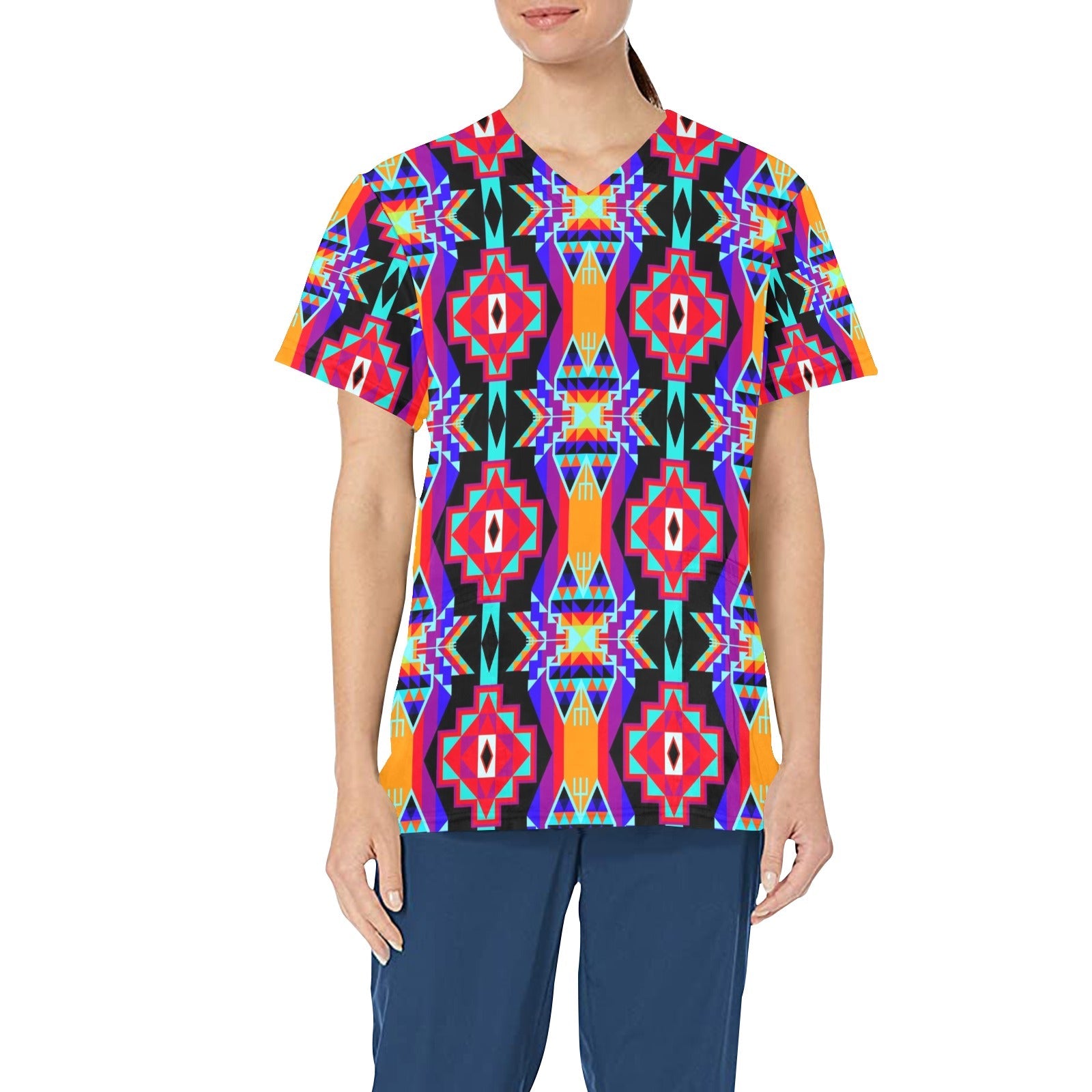 Fancy Bustle All Over Print Scrub Top Scrub Top e-joyer 