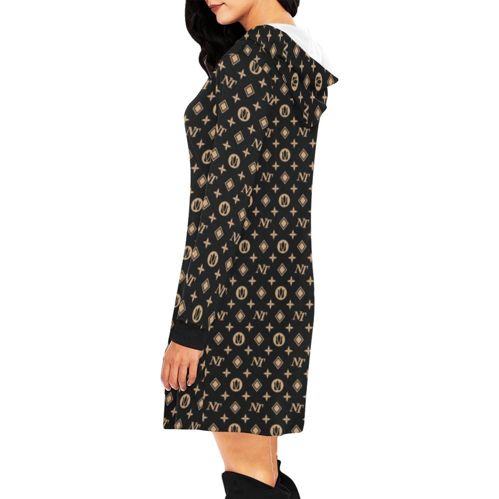 Fancy NT Black All Over Print Hoodie Mini Dress (Model H27) All Over Print Hoodie Mini Dress (H27) e-joyer 