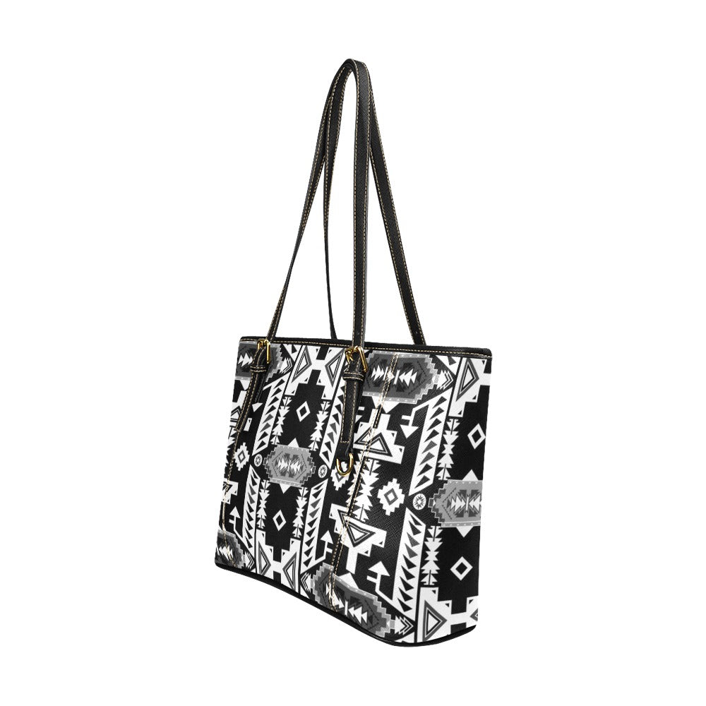 Chiefs Mountain Black and White Leather Tote Bag/Large