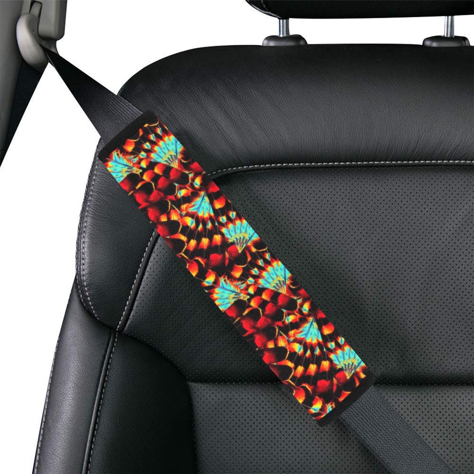 Hawk Feathers Fire and Turquoise Car Seat Belt Cover 7''x12.6'' (Pack of 2)