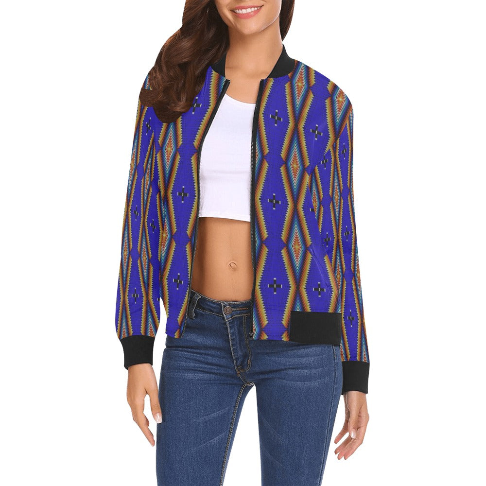 Diamond in the Bluff Blue All Over Print Bomber Jacket for Women