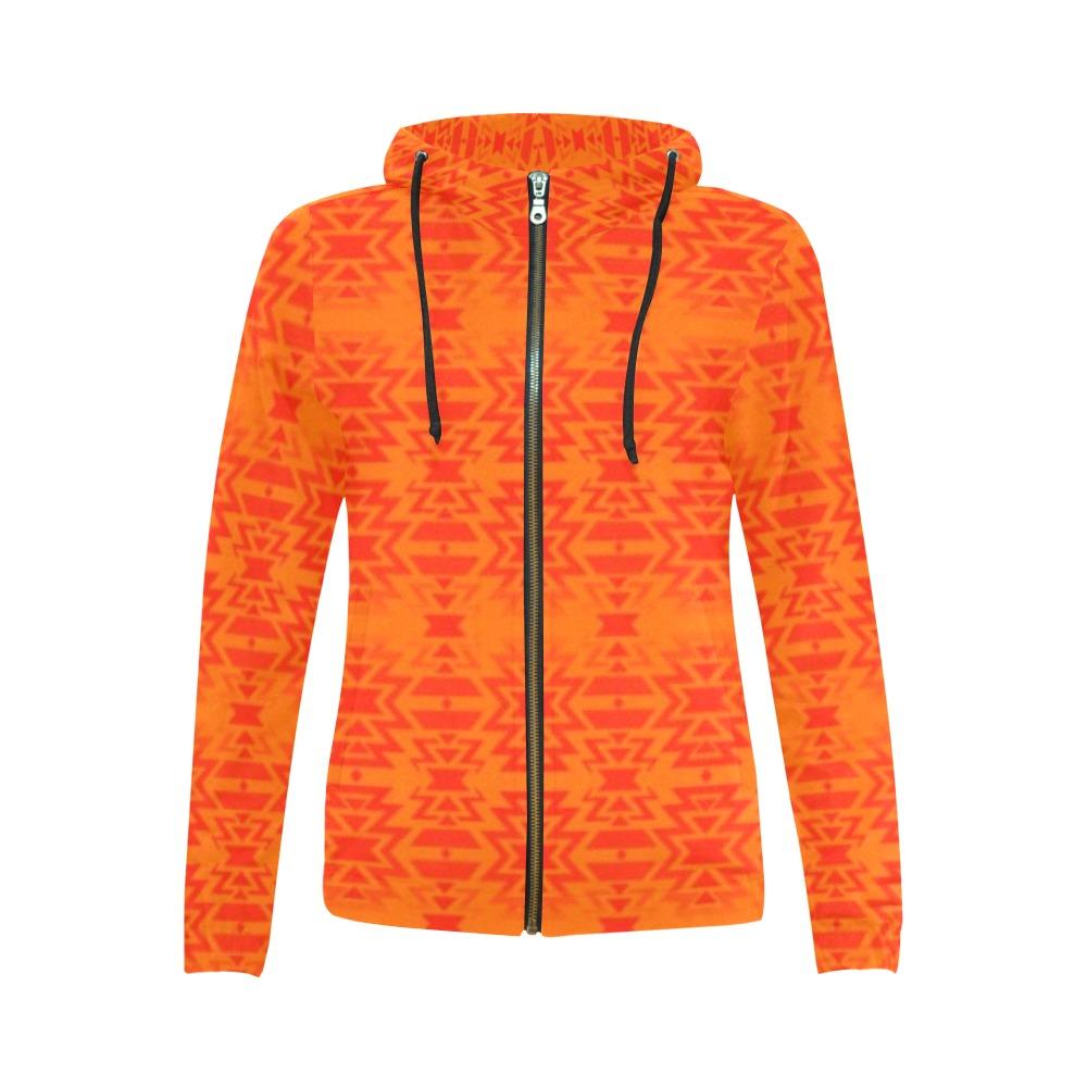 Fire Colors and Turquoise A feather for each All Over Print Full Zip Hoodie for Women (Model H14) All Over Print Full Zip Hoodie for Women (H14) e-joyer 