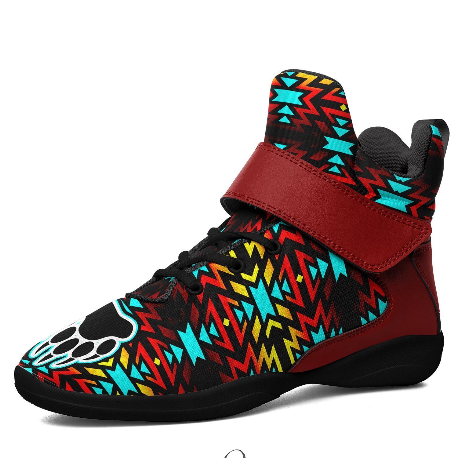 Fire Colors and Turquoise Bearpaw Ipottaa Basketball / Sport High Top Shoes - Black Sole 49 Dzine US Men 7 / EUR 40 Black Sole with Dark Red Strap 
