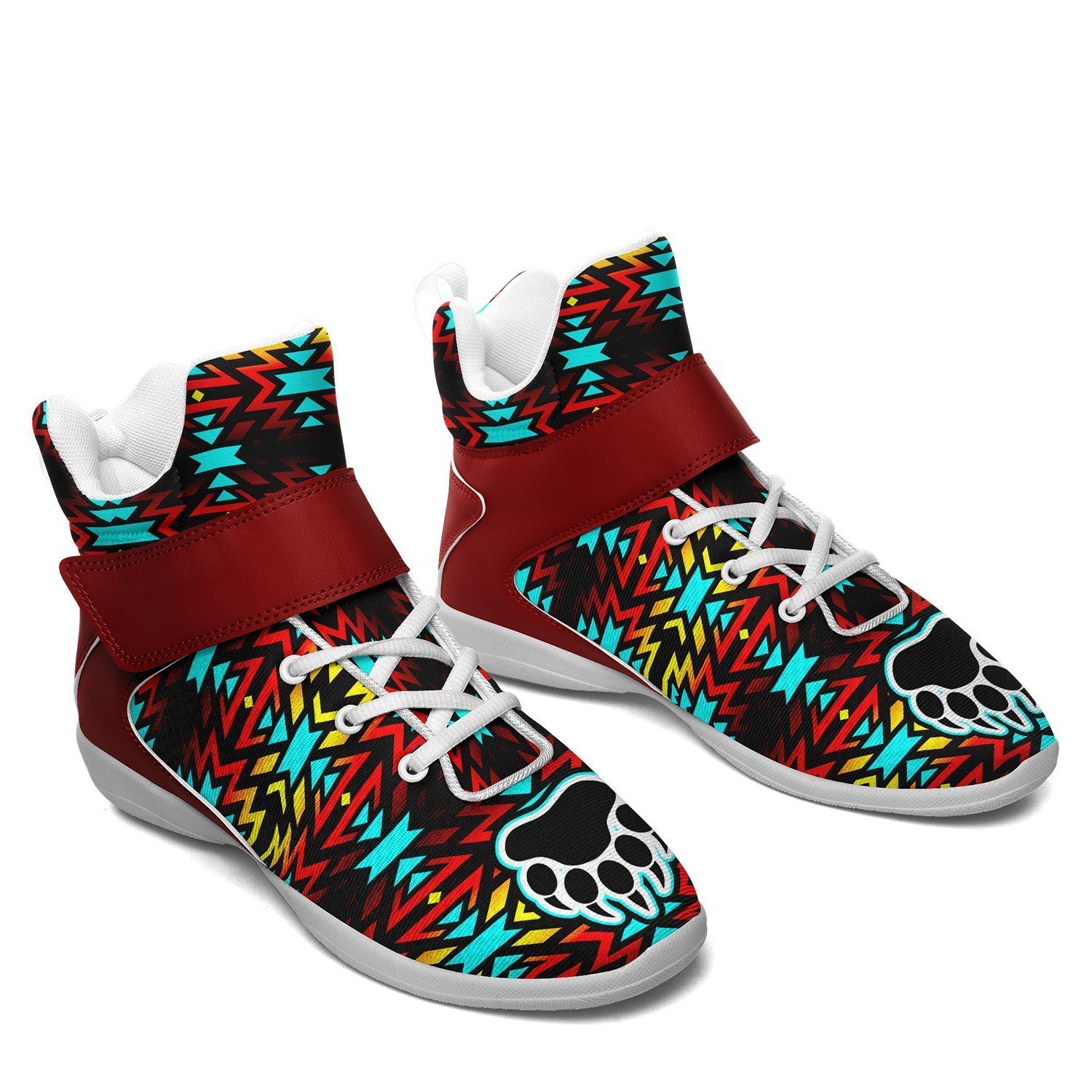 Fire Colors and Turquoise Bearpaw Ipottaa Basketball / Sport High Top Shoes - White Sole 49 Dzine 
