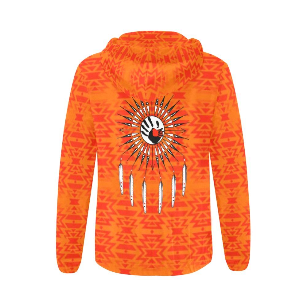 Fire Colors and Turquoise Feather Directions All Over Print Full Zip Hoodie for Women (Model H14) All Over Print Full Zip Hoodie for Women (H14) e-joyer 