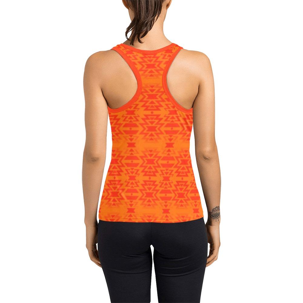 Fire Colors and Turquoise Orange A feather for each Women's Racerback Tank Top (Model T60) Racerback Tank Top (T60) e-joyer 