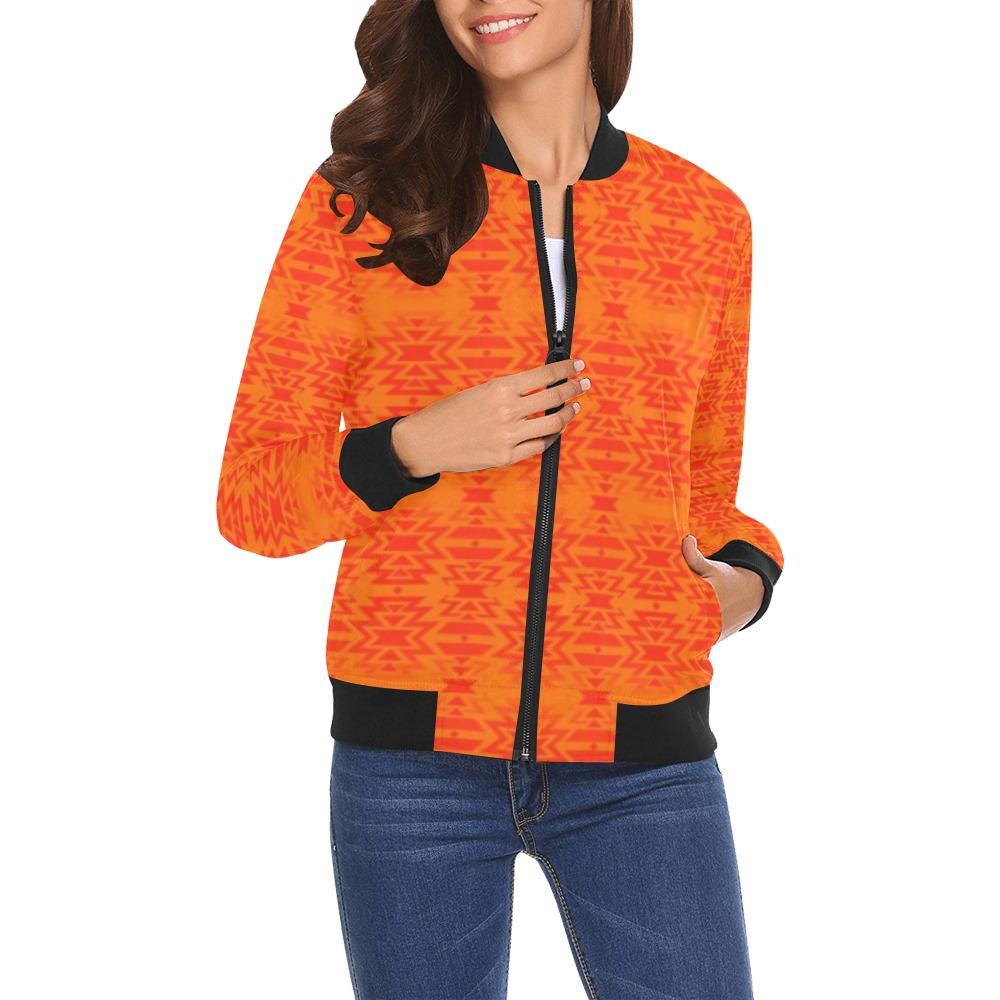 Fire Colors and Turquoise Orange All Over Print Bomber Jacket for Women (Model H19) All Over Print Bomber Jacket for Women (H19) e-joyer 