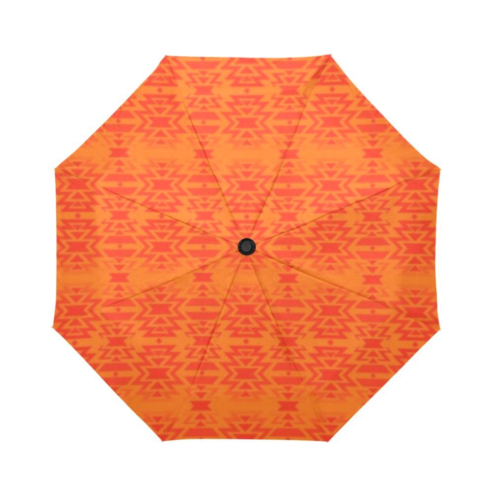 Fire Colors and Turquoise Orange Auto-Foldable Umbrella (Model U04) Auto-Foldable Umbrella e-joyer 