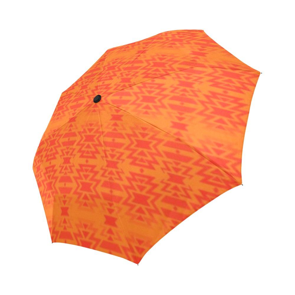 Fire Colors and Turquoise Orange Auto-Foldable Umbrella (Model U04) Auto-Foldable Umbrella e-joyer 