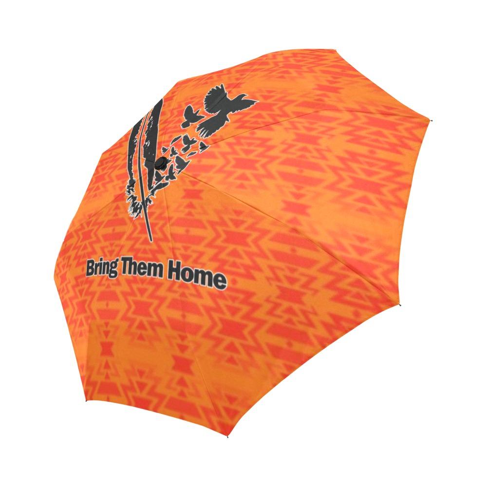 Fire Colors and Turquoise Orange Bring Them Home Auto-Foldable Umbrella (Model U04) Auto-Foldable Umbrella e-joyer 