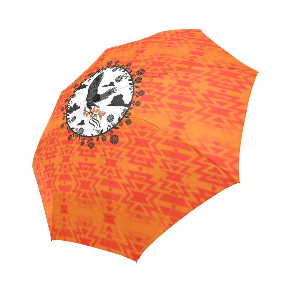 Fire Colors and Turquoise Orange Carrying Their Prayers Auto-Foldable Umbrella (Model U04) Auto-Foldable Umbrella e-joyer 