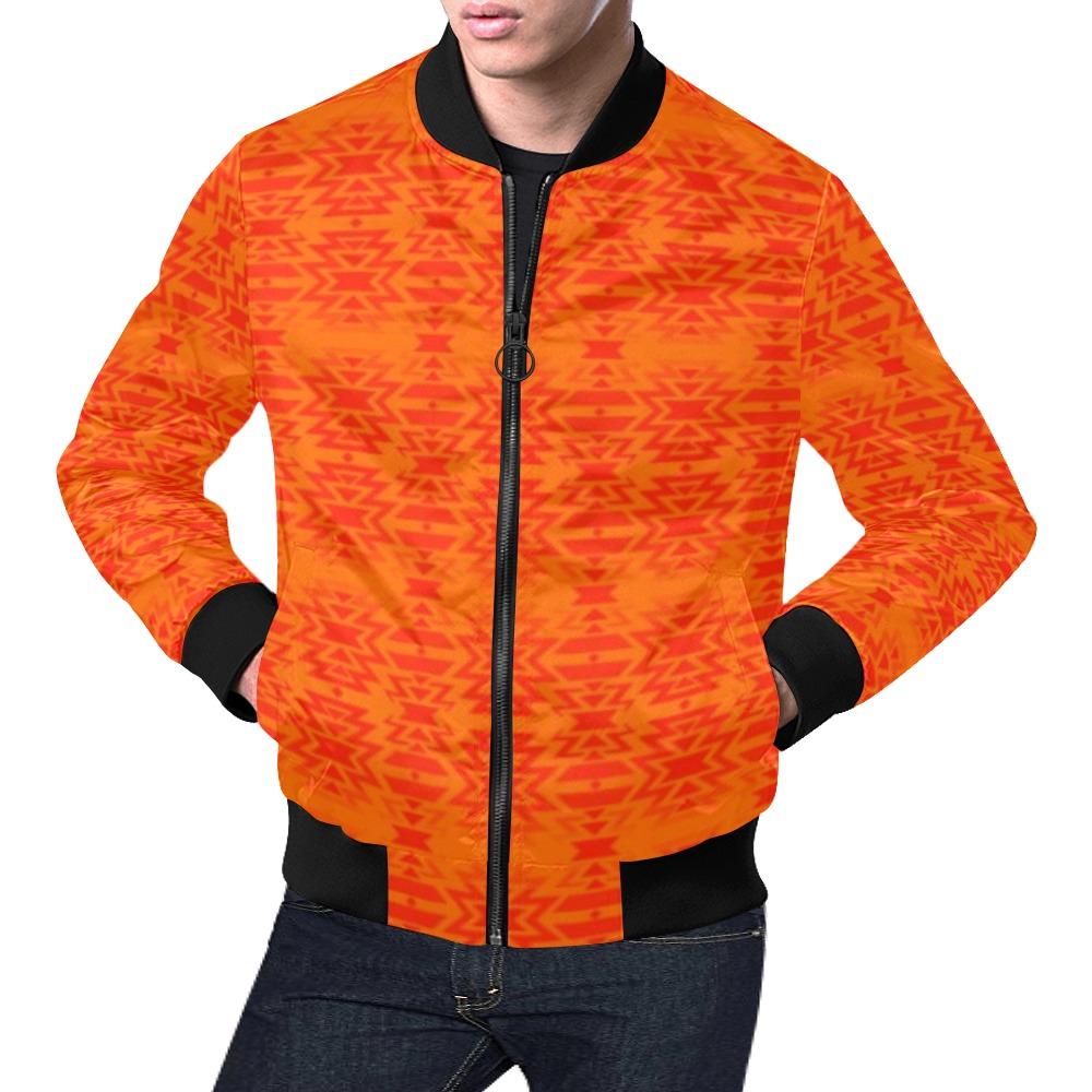 Fire Colors and Turquoise Orange Feather Directions All Over Print Bomber Jacket for Men (Model H19) All Over Print Bomber Jacket for Men (H19) e-joyer 