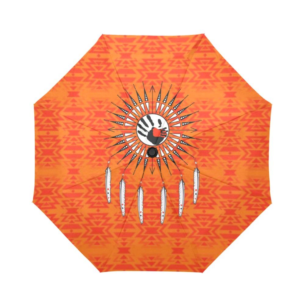 Fire Colors and Turquoise Orange Feather Directions Auto-Foldable Umbrella (Model U04) Auto-Foldable Umbrella e-joyer 