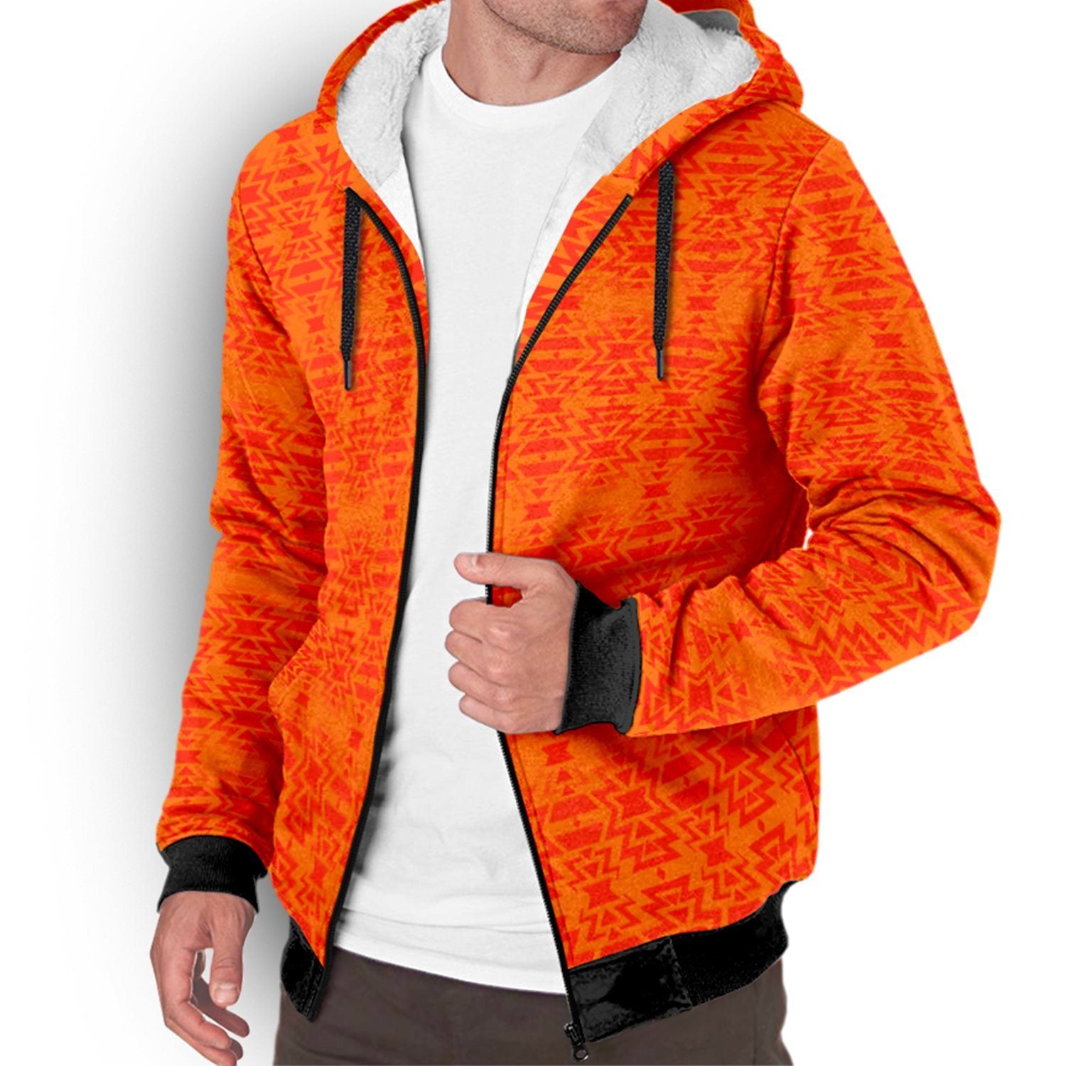 Fire Colors and Turquoise Orange Orange Sherpa Hoodie hoodie Herman 