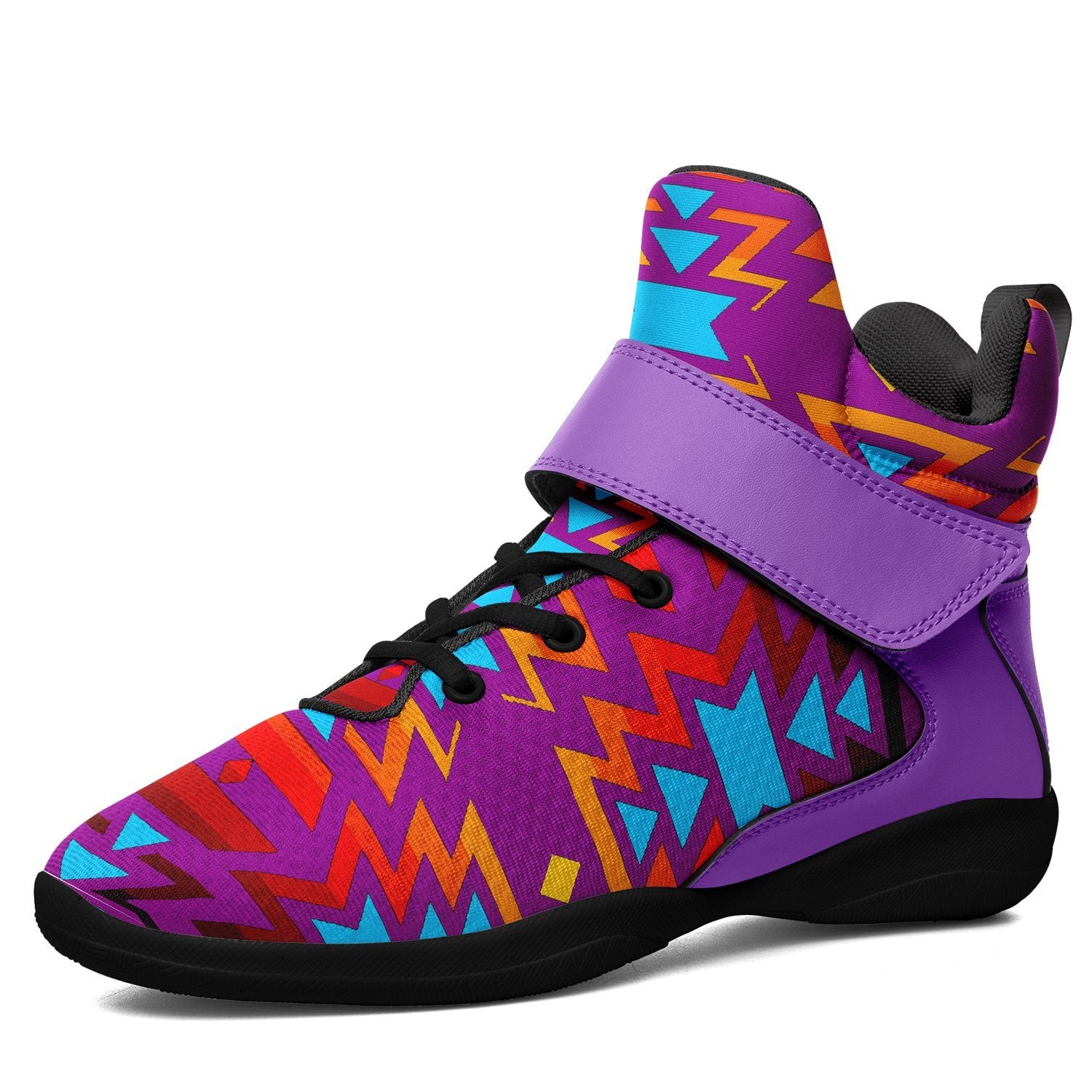 Fire Colors and Turquoise Purple Ipottaa Basketball / Sport High Top Shoes 49 Dzine US Child 12.5 / EUR 30 Black Sole with Lavender Strap 