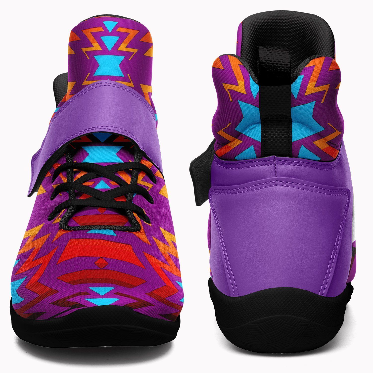 Fire Colors and Turquoise Purple Ipottaa Basketball / Sport High Top Shoes - Black Sole 49 Dzine 