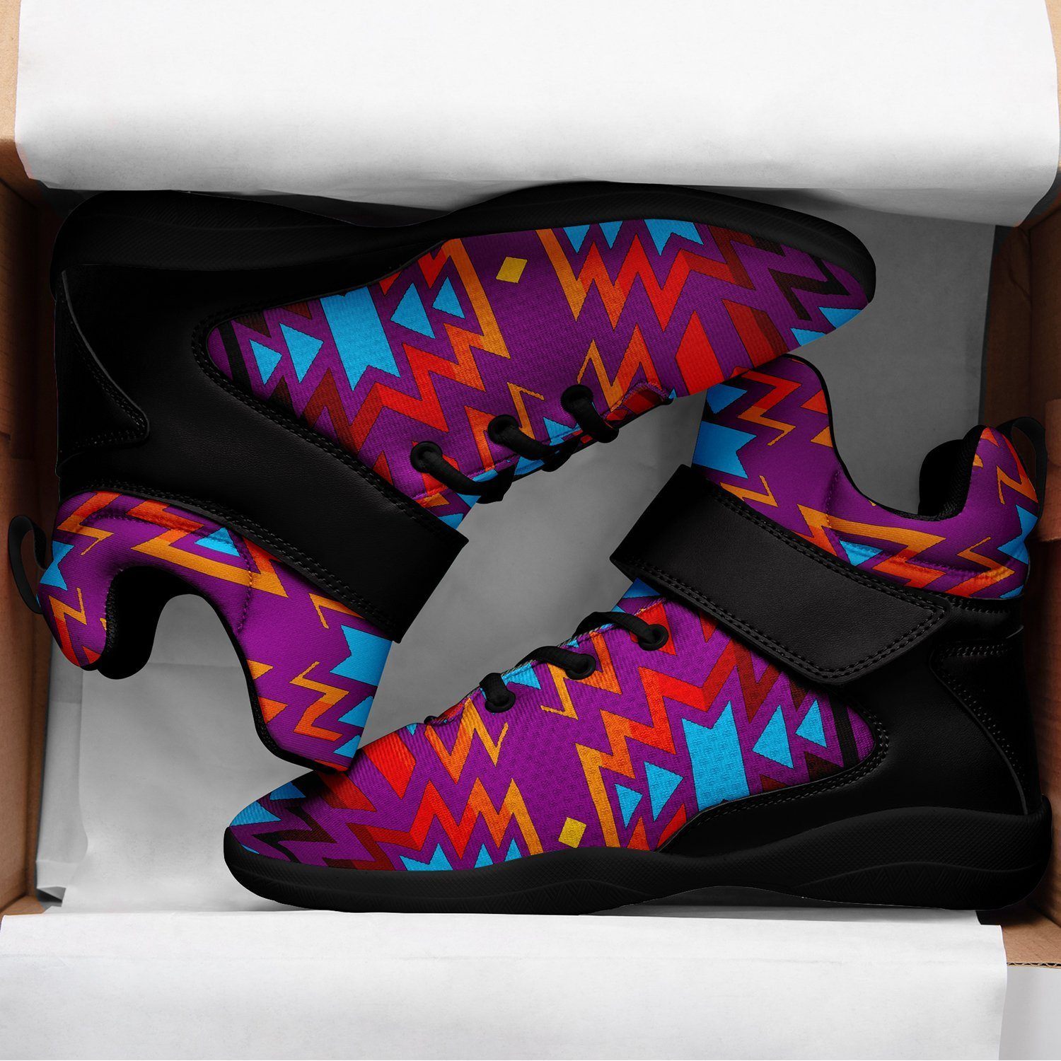 Fire Colors and Turquoise Purple Ipottaa Basketball / Sport High Top Shoes - Black Sole 49 Dzine 