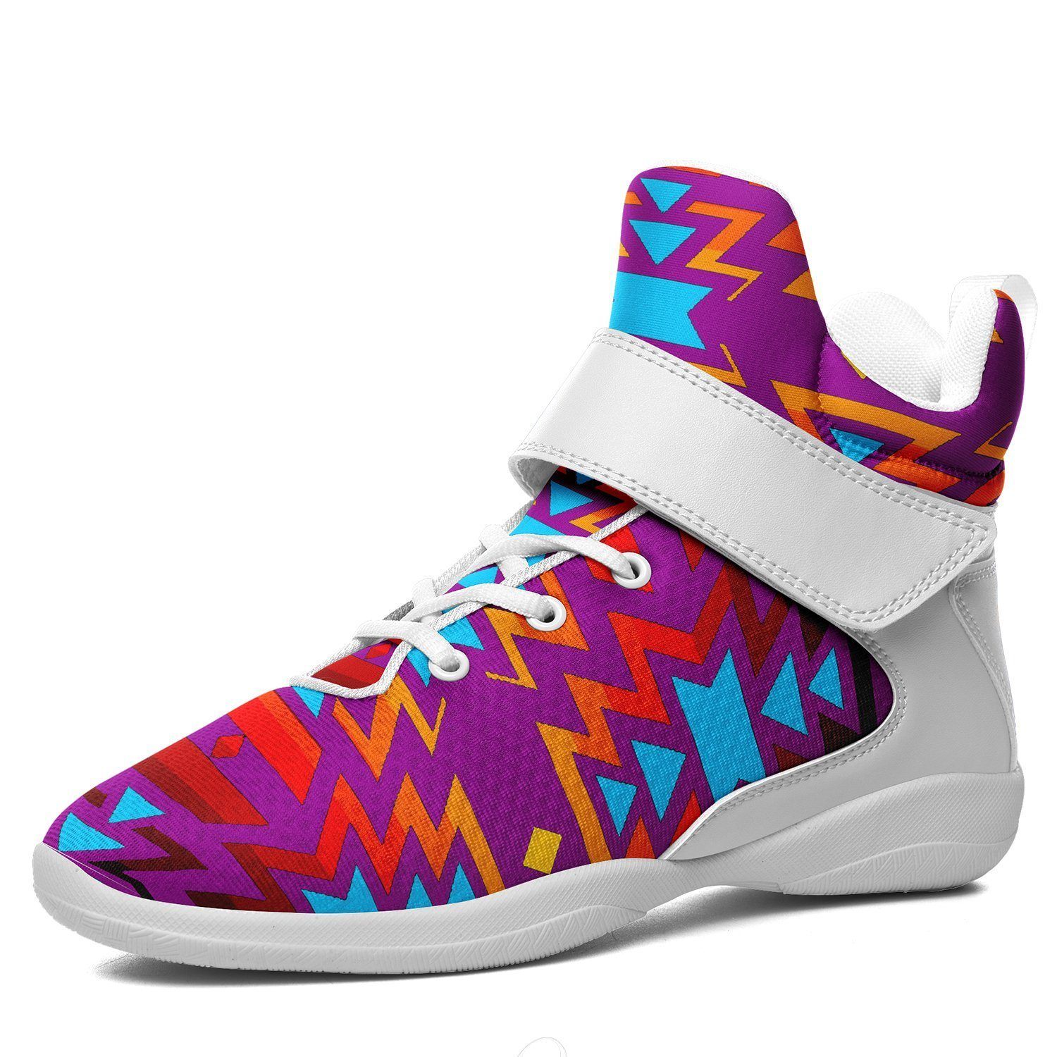 Fire Colors and Turquoise Purple Kid's Ipottaa Basketball / Sport High Top Shoes 49 Dzine US Child 12.5 / EUR 30 White Sole with White Strap 