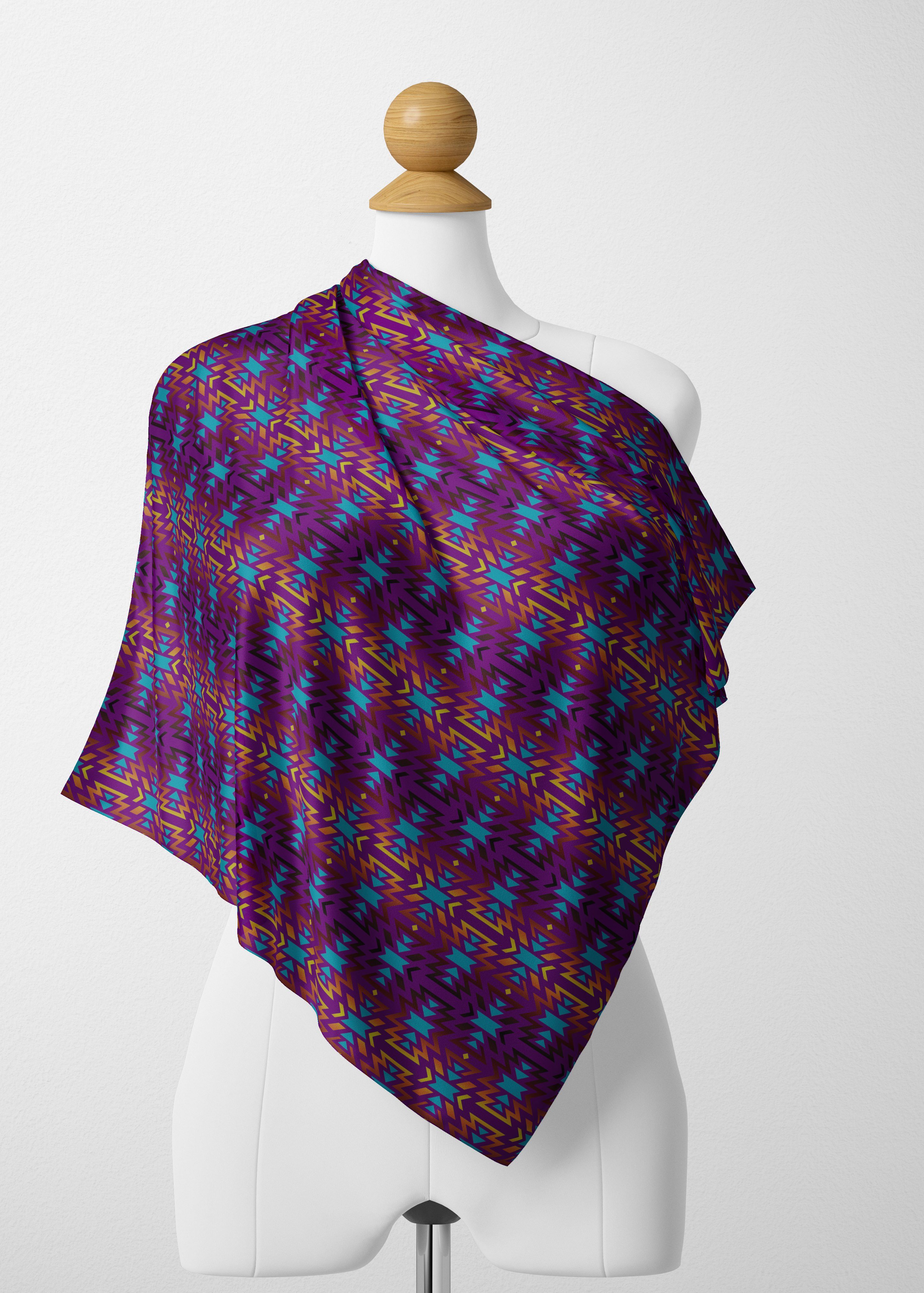 Fire Colors and Turquoise Purple Satin Shawl Scarf 49 Dzine 