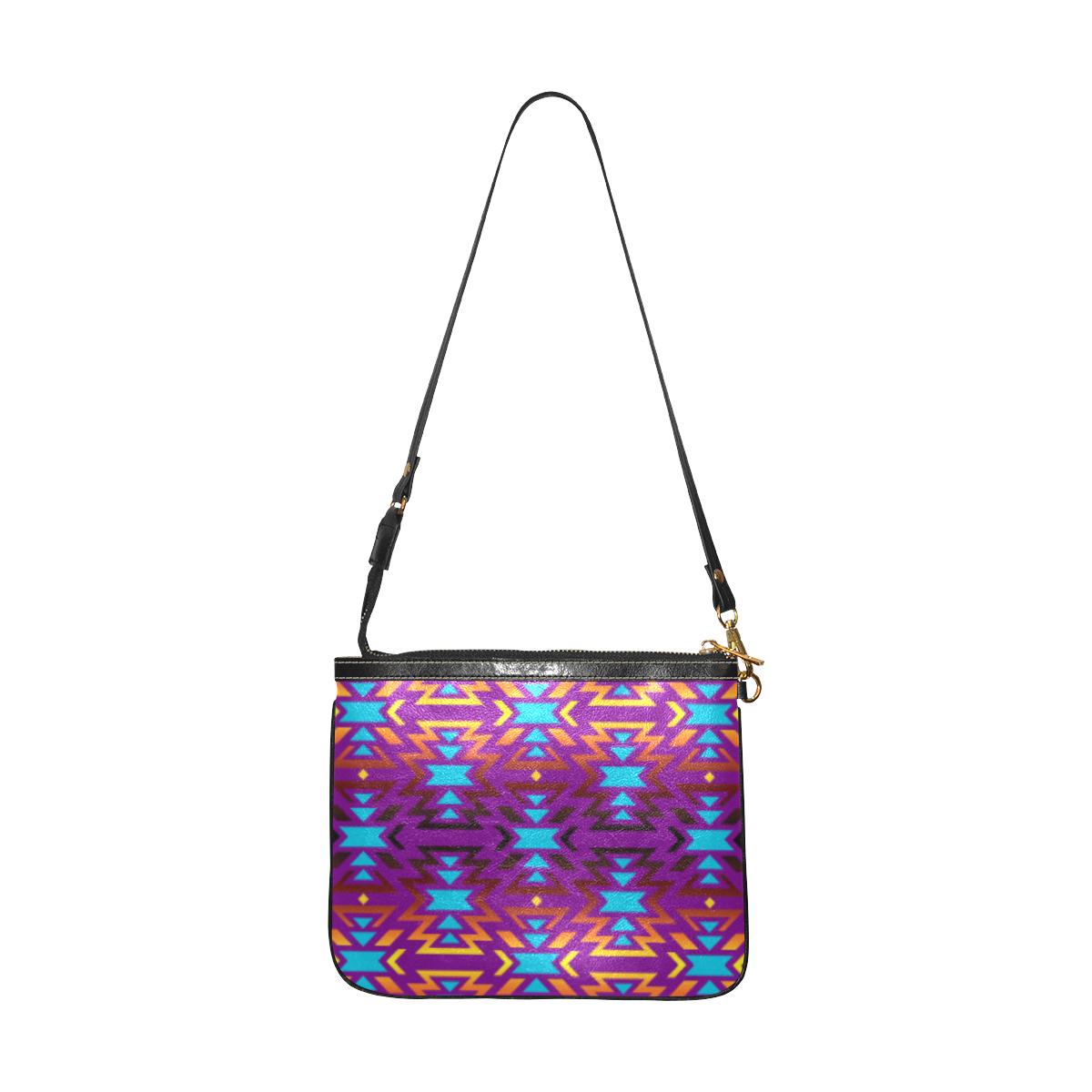 Fire Colors and Turquoise Purple Small Shoulder Bag (Model 1710) Small Shoulder Bag (1710) e-joyer 
