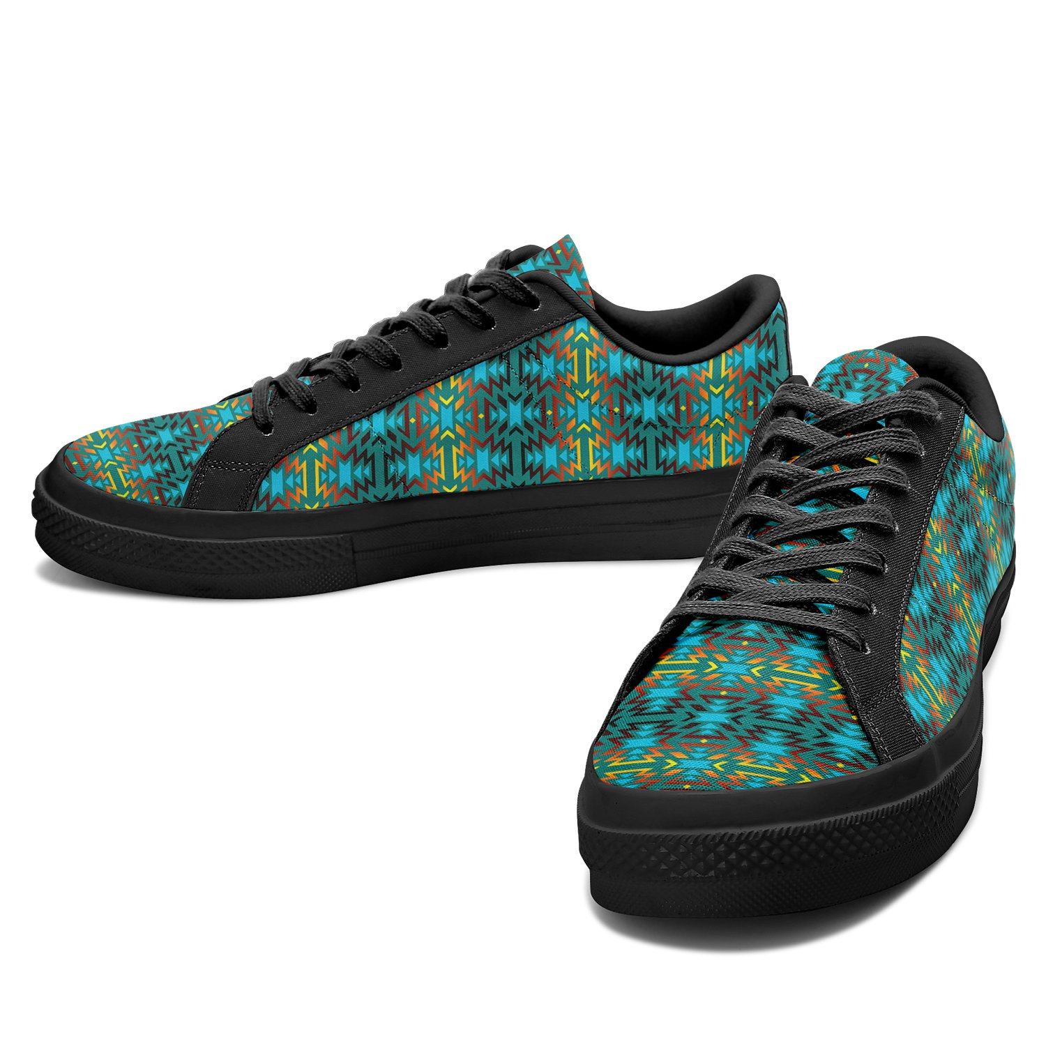 Fire Colors and Turquoise Teal Aapisi Low Top Canvas Shoes Black Sole 49 Dzine 