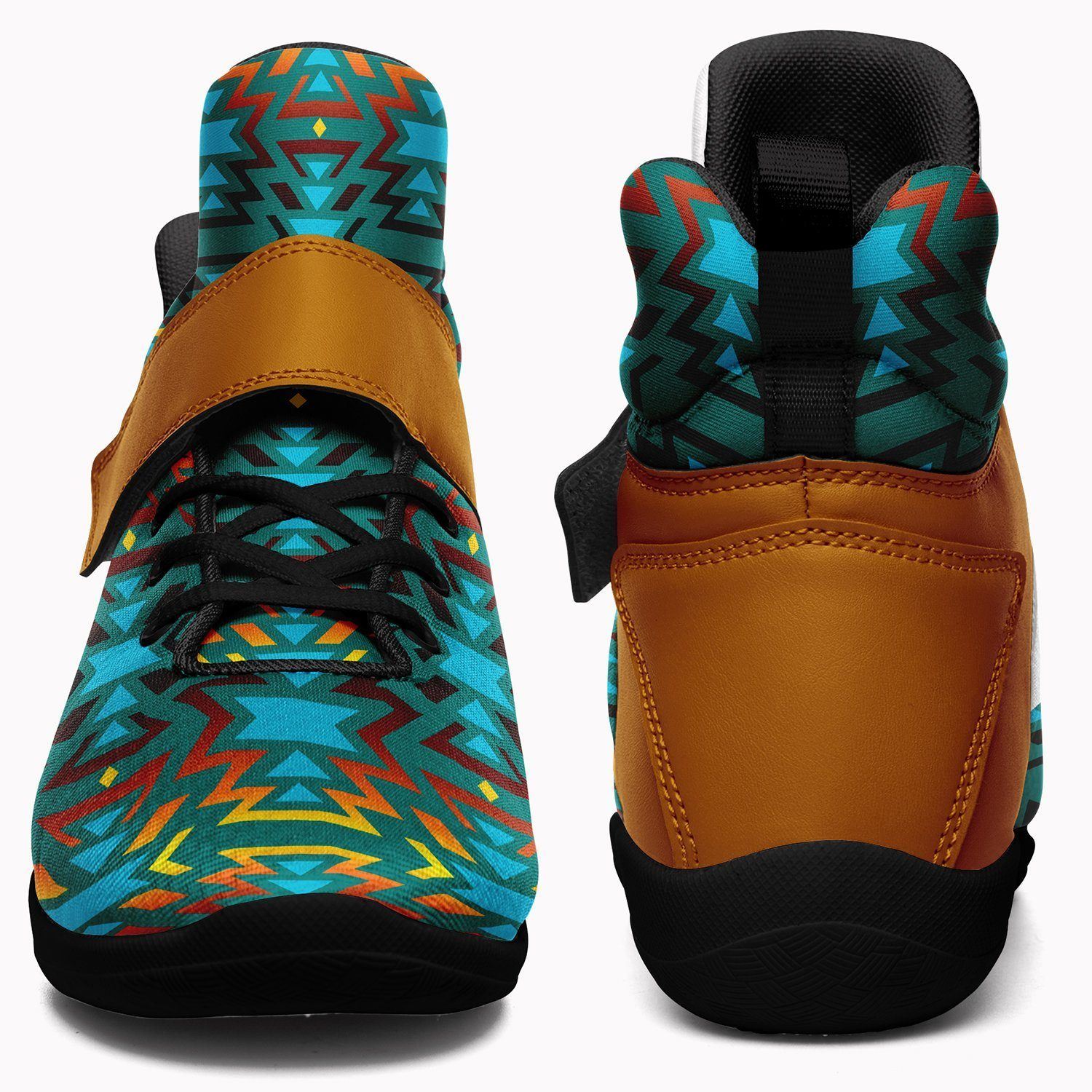 Fire Colors and Turquoise Teal Ipottaa Basketball / Sport High Top Shoes - Black Sole 49 Dzine 