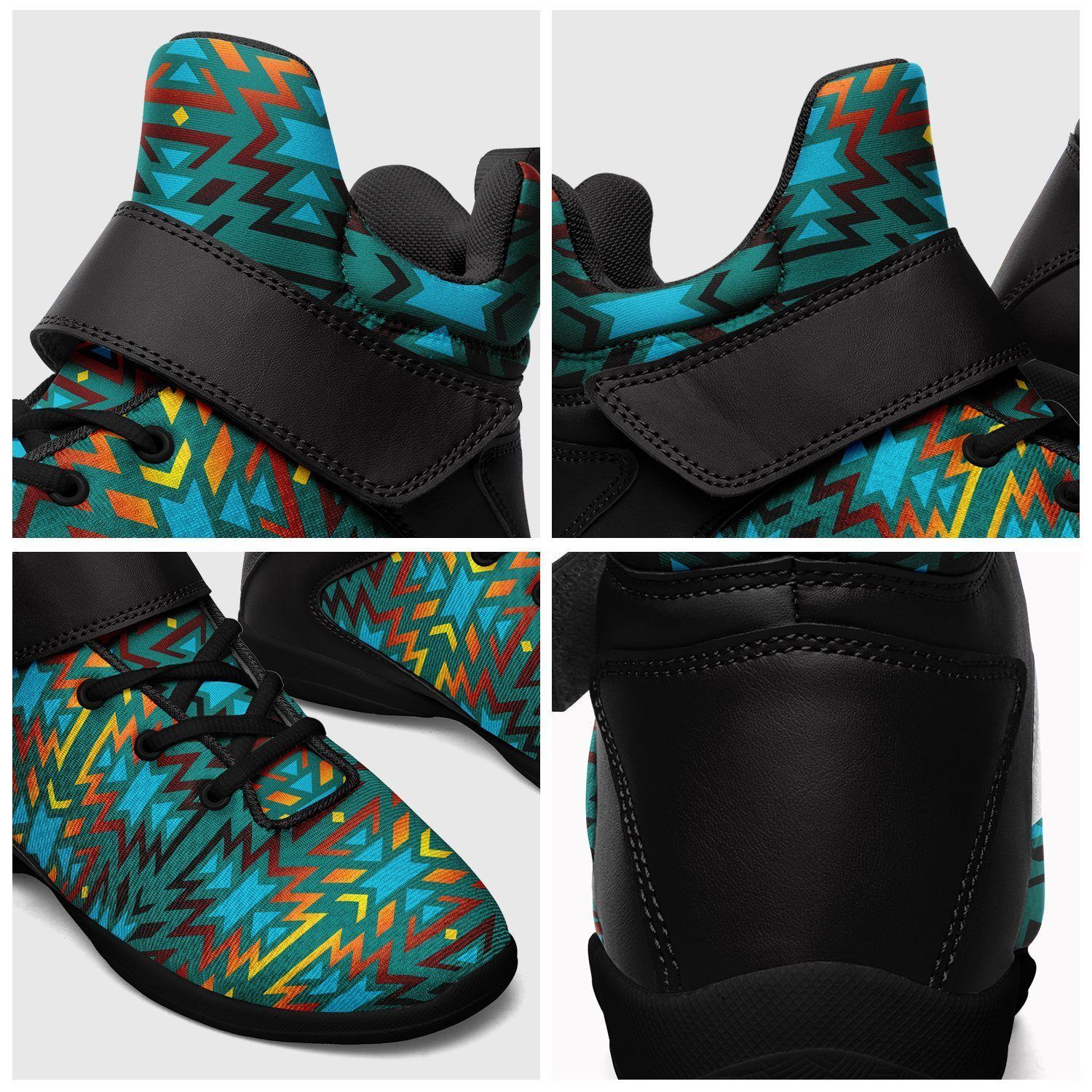 Fire Colors and Turquoise Teal Ipottaa Basketball / Sport High Top Shoes - Black Sole 49 Dzine 