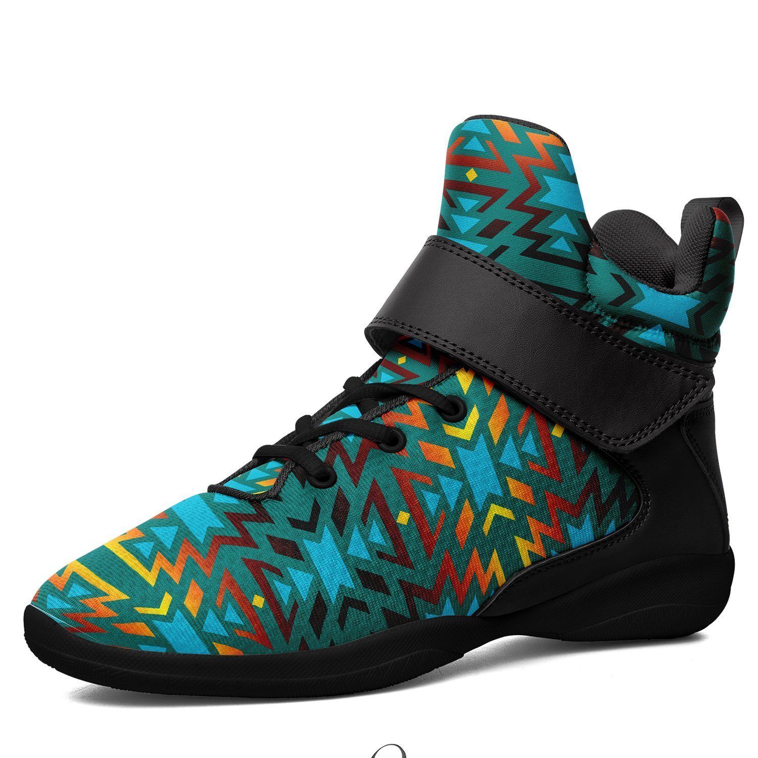 Fire Colors and Turquoise Teal Ipottaa Basketball / Sport High Top Shoes - Black Sole 49 Dzine US Men 7 / EUR 40 Black Sole with Black Strap 