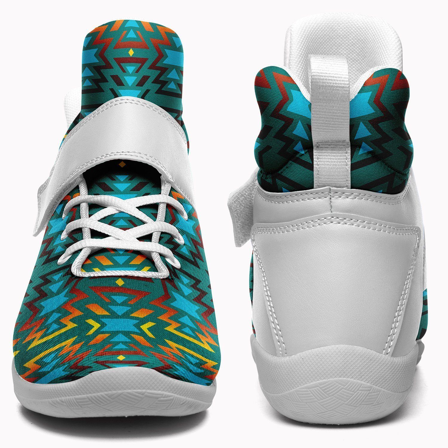 Fire Colors and Turquoise Teal Kid's Ipottaa Basketball / Sport High Top Shoes 49 Dzine 