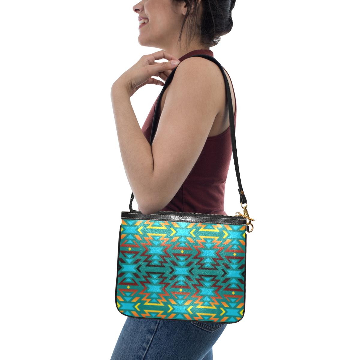 Fire Colors and Turquoise Teal Small Shoulder Bag (Model 1710) Small Shoulder Bag (1710) e-joyer 
