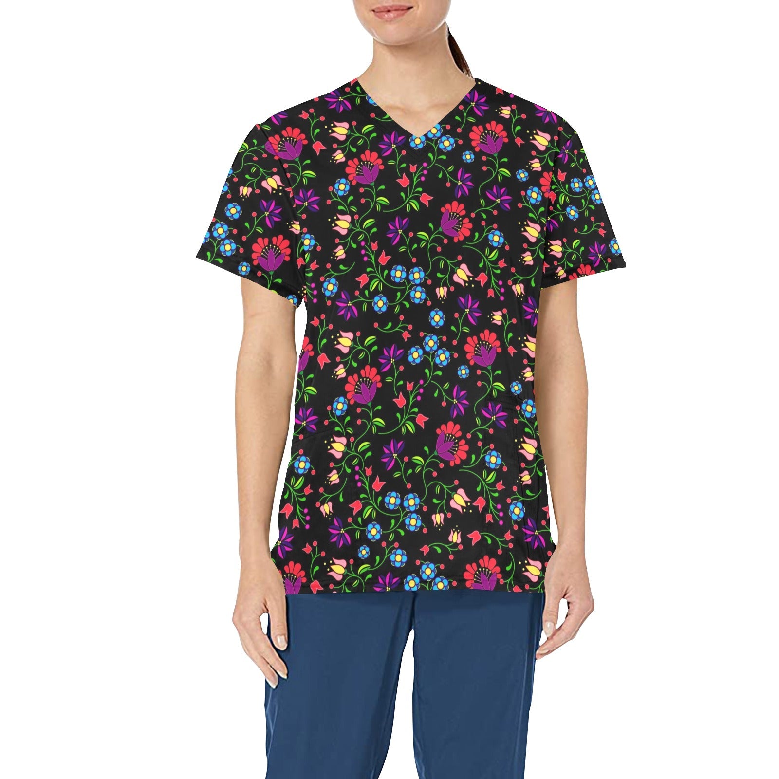 Fleur Indigine All Over Print Scrub Top Scrub Top e-joyer 